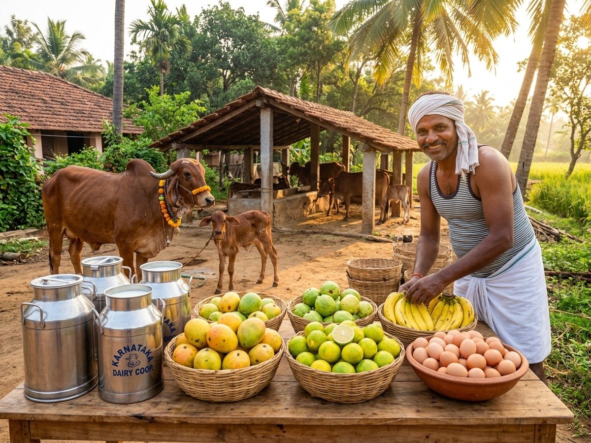 Consistent daily income from dairy and fruit harvest at Krushi Bhoomi Farms